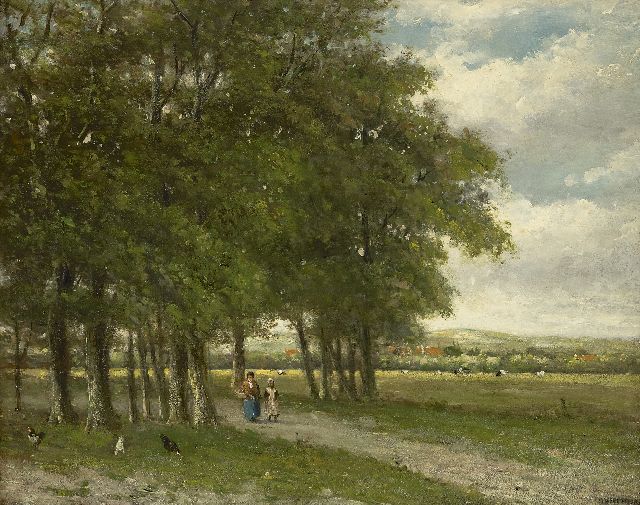 Jan Heppener | Op weg naar huis in zonnig landschap, olieverf op paneel, 40,8 x 52,2 cm, gesigneerd r.o.