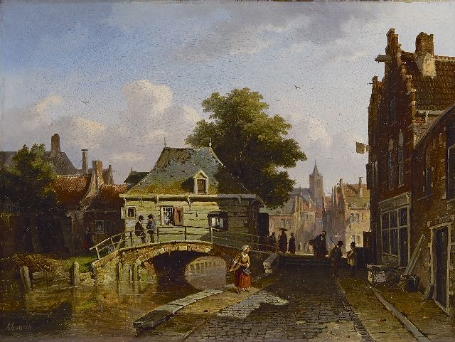 Adrianus Eversen | Hollands stadje, olieverf op paneel, 25,2 x 33,5 cm, gesigneerd l.o. en gedateerd '56