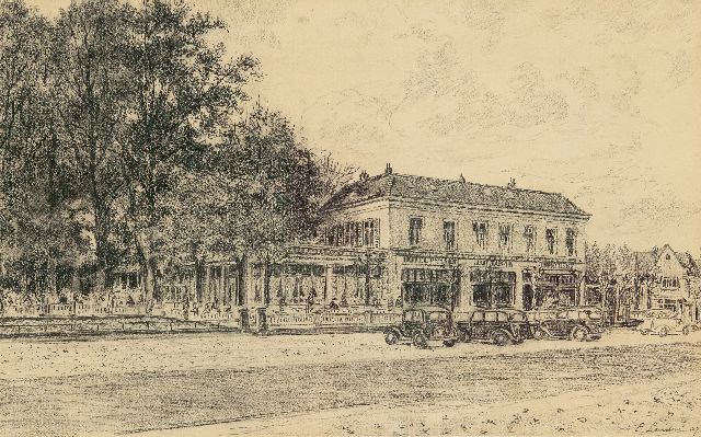 Landré J.C.L.  | Hotel Jan Tabak, Bussum, krijt op papier 32,0 x 51,5 cm, gesigneerd r.o. en gedateerd '37