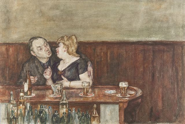 Charles Jean Kemper | De schilder Jan Burgerhout met geliefde in een café, aquarel op papier, 49,6 x 74,2 cm, gesigneerd l.o. en gedateerd '68