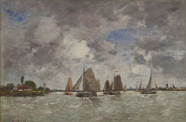Eugène Boudin | Zeilschepen op de Maas, olieverf op doek, 49,7 x 74,2 cm, gesigneerd l.o.