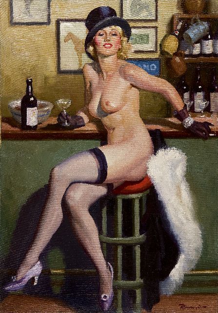 Reusswig H.W.  | Entertainment aan de bar, olieverf op doek 71,6 x 51,1 cm, gesigneerd r.o. en te dateren jaren 30