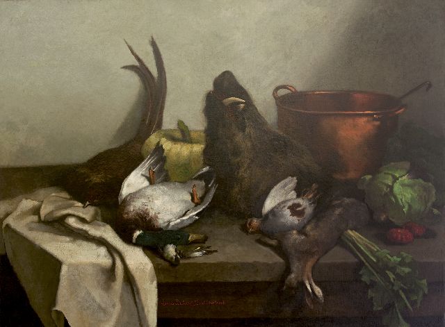 Louis Dubois & Léopold Speekaert | Stilleven met gevogelte, olieverf op doek, 105,5 x 141,0 cm, gesigneerd m.o. door beide kunstenaars