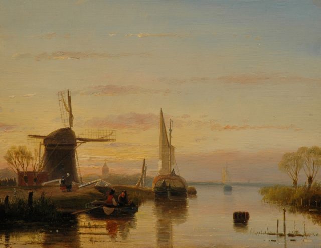 Cornelis Petrus 't Hoen | Riviergezicht met molen, olieverf op paneel, 22,8 x 29,5 cm