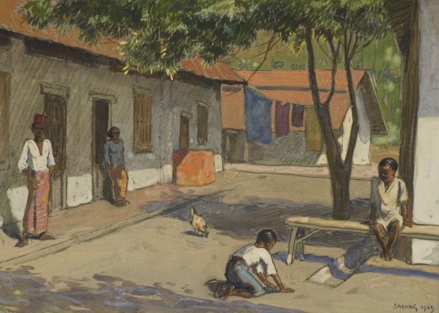 Willy Sluiter | Pleintje in Sabang, houtskool en aquarel op papier, 24,0 x 34,3 cm, gedateerd 'Sabang' 1923 r.o.