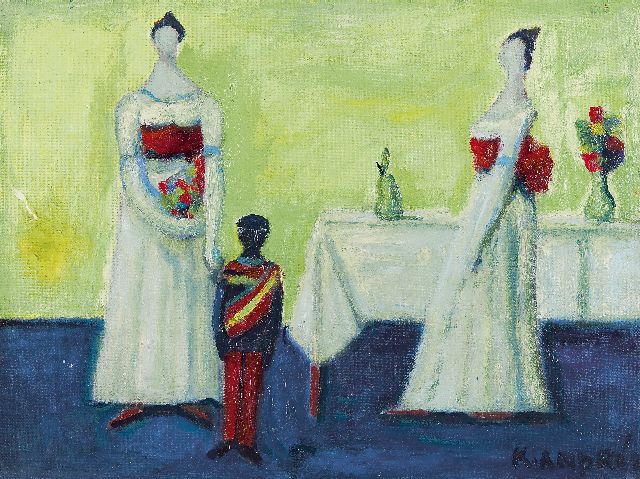 Kees Andréa | Twee vrouwen bij een tafel, olieverf op schildersboard, 29,9 x 39,9 cm, gesigneerd r.o.