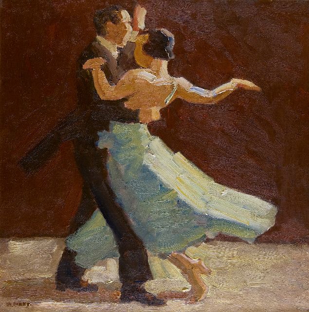 Kees Maks | Vanuit de coulissen: danspaar, Tango, olieverf op doek, 62,6 x 62,5 cm, gesigneerd l.o.