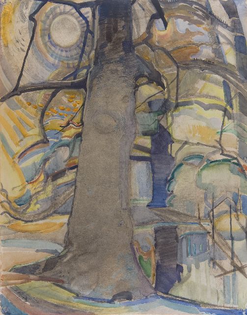 Herman Kruyder | De beuk, krijt en aquarel op papier, 63,1 x 49,5 cm, gesigneerd l.o. en te dateren ca. 1917-1918