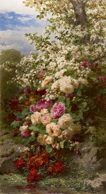 Jean-Baptiste Robie | Stilleven met rozen, olieverf op paneel, 135,1 x 75,6 cm, gesigneerd l.o.