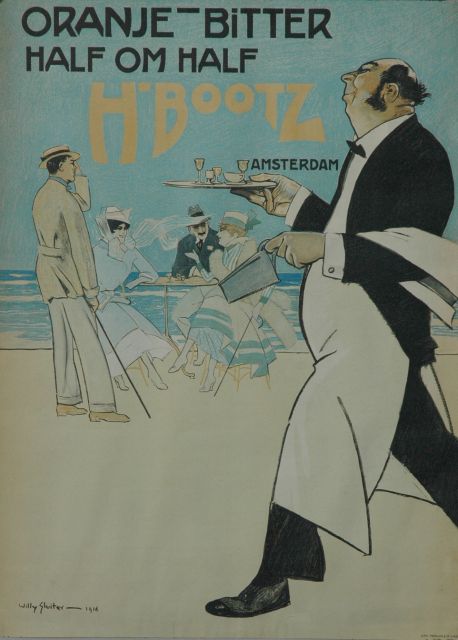 Willy Sluiter | Poster 'Oranje-bitter half om half, H. Bootz', kleurenlithografie poster, 81,1 x 60,0 cm, gesigneerd l.o. in de steen en gedateerd 1916 in de steen