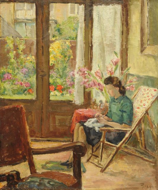 Simon Reeman | Vrouw in interieur, olieverf op doek, 60,0 x 50,6 cm, gesigneerd r.o.