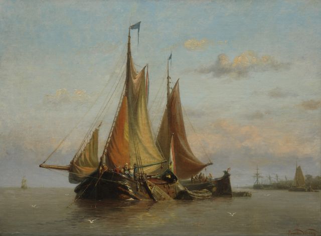 Petrus van der Velden | Hektjalk en poon voor anker, olieverf op doek, 40,1 x 54,1 cm, gesigneerd r.o.
