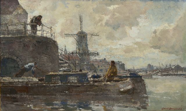 Frans Langeveld | Molen aan het water, Amsterdam, olieverf op doek, 48,3 x 80,2 cm, gesigneerd r.o.