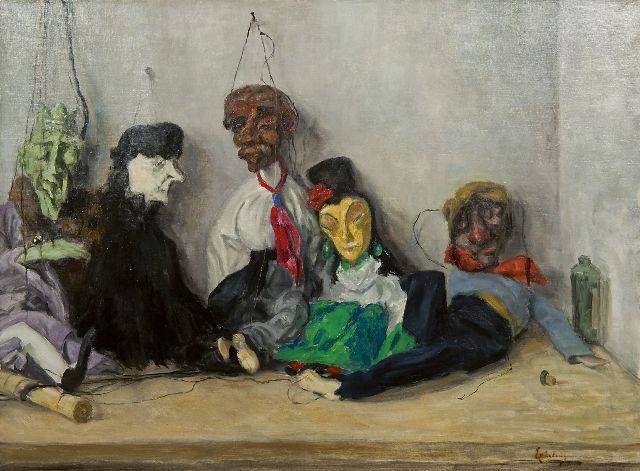 Paulus Casper Erkelens | Stilleven met marionetten, olieverf op doek, 61,6 x 81,8 cm, gesigneerd r.o.