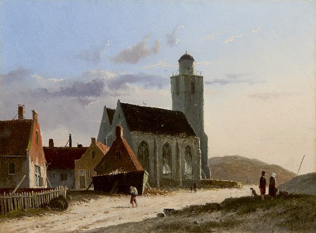 Adrianus Eversen | Gezicht op de Oude Kerk, Katwijk, olieverf op paneel, 23,8 x 31,9 cm, gesigneerd r.o.