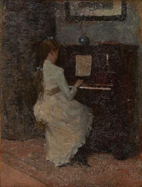 Frits Jansen | De pianiste, olieverf op doek, 66,0 x 50,2 cm, gesigneerd l.b.