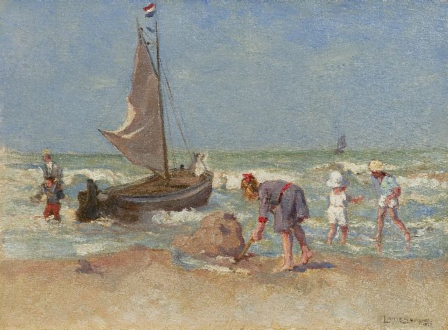 Louis Soonius | Strandvermaak, olieverf op doek op board, 26,6 x 35,9 cm, gesigneerd r.o. en gedateerd 1918
