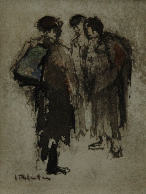 Jan Rijlaarsdam | Drie vrouwen, aquarel op papier, 11,5 x 8,5 cm, gesigneerd l.o. en te dateren ca. 1945