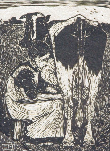 Jan Mankes | Koemelkster, houtsnede op Japans papier, 19,2 x 14,2 cm, gesigneerd r.o. voluit (in potlood) en met mon. i/h blok en te dateren 1914