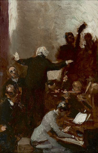 Constantin Meunier | Het pianoconcert, olieverf op paneel, 24,3 x 15,7 cm, gesigneerd l.o.