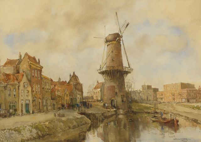 Herman Cornelis Adolf Paradies | Molen 'De Drie Koornbloemen, Schiedam, aquarel op papier, 50,0 x 70,1 cm, gesigneerd r.o.