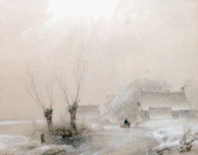 Andreas Schelfhout | Winterlandschap, aquarel op papier, 16,6 x 20,9 cm, gesigneerd l.o.