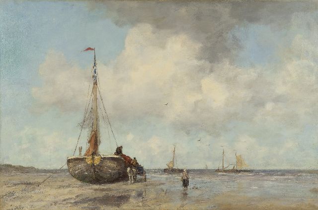 Jacob Maris | Bomschuit op het strand van Scheveningen, olieverf op doek, 82,5 x 125,0 cm, gesigneerd l.o. en te dateren ca. 1890-1895