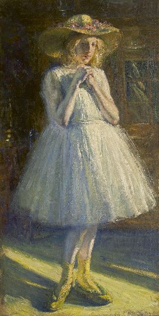 Victor Charles Hageman | Meisje met hoed, olieverf op doek, 148,7 x 74,7 cm, gesigneerd r.o.