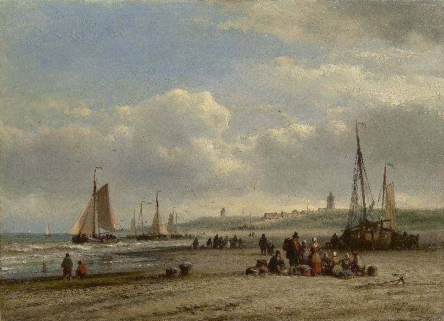 Lodewijk Johannes Kleijn | Strandgezicht met schepen en visafslag, olieverf op paneel, 23,1 x 31,8 cm, gesigneerd r.o.