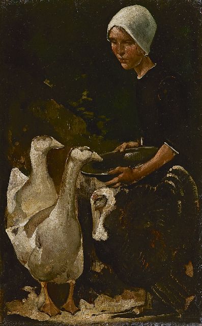 Willem van den Berg | De ganzenhoedster, olieverf op paneel, 28,3 x 17,7 cm