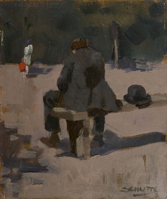 Louis Schutte | In het park, olieverf op schildersboard, 27,0 x 22,7 cm, gesigneerd r.o. en te dateren ca. 1913