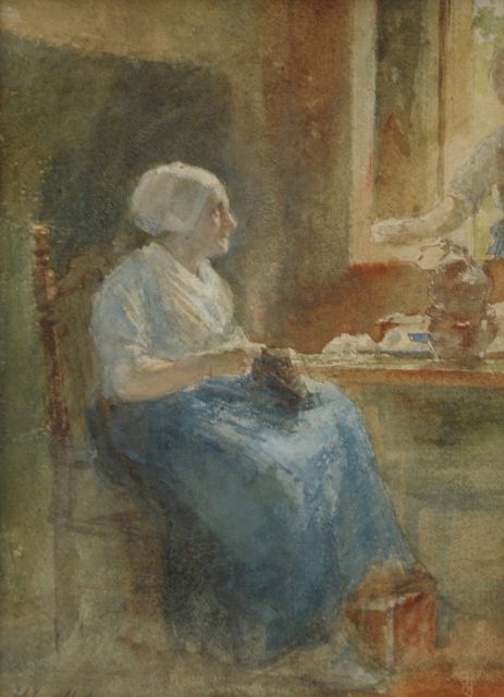 Henricus Joannes Mélis | Breiende vrouw, aquarel op papier, 32,0 x 23,0 cm, gesigneerd linksonder
