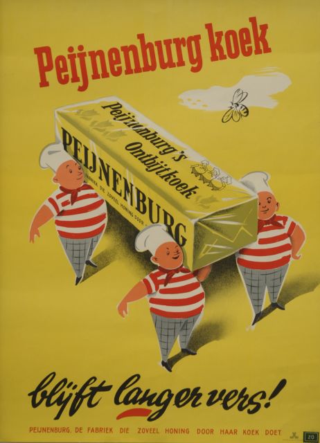 Onbekend | poster 'Peijnenburg koek blijft langer vers!', kleurenlithografie poster, 61,1 x 43,6 cm, te dateren ca. 1950