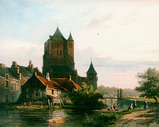 Adrianus Eversen | De Amsterdamse Poort te Haarlem, olieverf op paneel, 23,2 x 28,6 cm, gesigneerd l.o. monogram