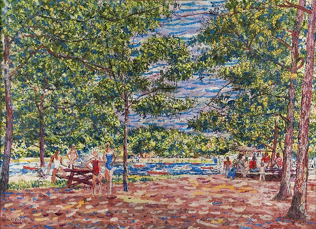 Herman Bieling | Zomer in Belmont State Park, New York, aquarel op papier, 57,0 x 78,0 cm, gesigneerd r.o. en gedateerd '60