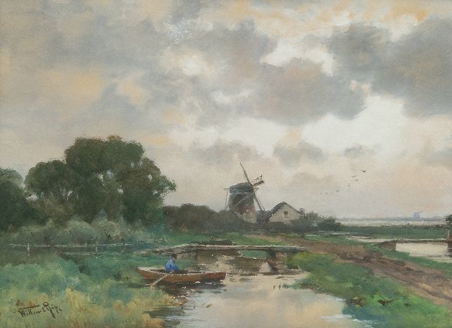 Rip W.C.  | Polderlandschap, aquarel op papier 35,5 x 48,5 cm, gesigneerd l.o.