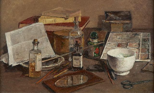 Carel Nicolaas Storm van 's-Gravesande | Atelierstilleven, olieverf op paneel, 36,8 x 60,0 cm, gesigneerd r.o. mon