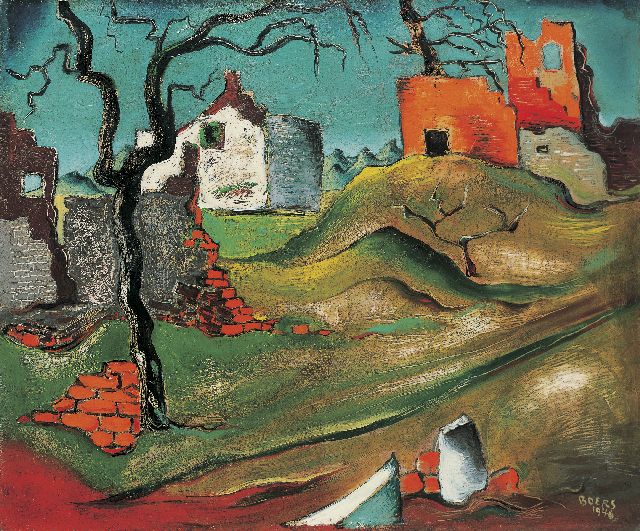 Frans Boers | Landschap, olieverf op schildersboard, 46,0 x 55,0 cm, gesigneerd r.o. en gedateerd 1946
