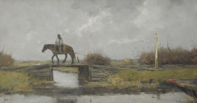 Johan Frederik Cornelis Scherrewitz | Op het jaagpad, olieverf op doek, 41,1 x 76,0 cm, gesigneerd r.o.