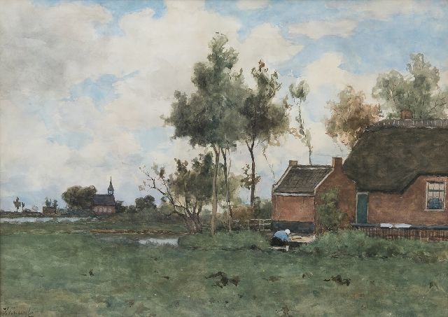 Bauffe V.  | Boerenerf bij Noorden, aquarel op papier 46,9 x 65,2 cm, gesigneerd l.o.