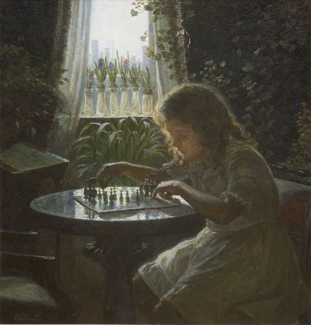 Schønheyder van Deurs C.A.  | De jonge schaakster, olieverf op doek 63,5 x 59,5 cm, gesigneerd l.o.
