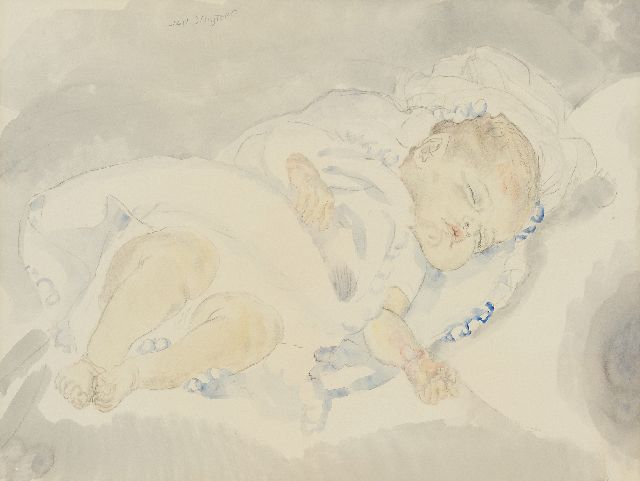 Jan Sluijters | Slapend kindje, potlood en aquarel op papier, 46,5 x 58,5 cm, gesigneerd l.b.