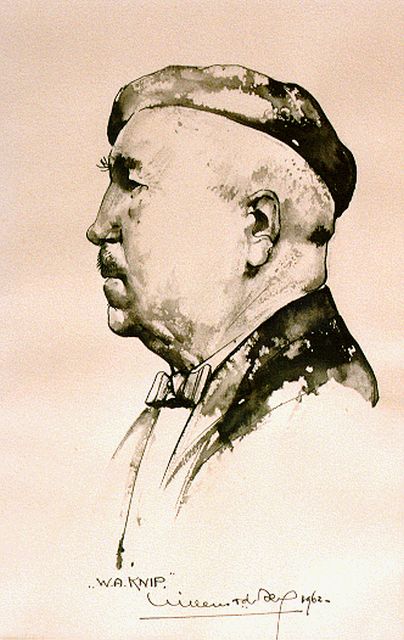 Berg W.H. van den | Portret W.A. Knip, aquarel op papier 17,5 x 11,5 cm, gesigneerd m.o. en gedateerd 1962