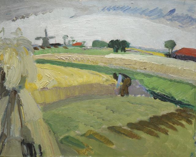 Gustave De Smet | Boer werkend op het land, olieverf op board, 40,1 x 50,4 cm