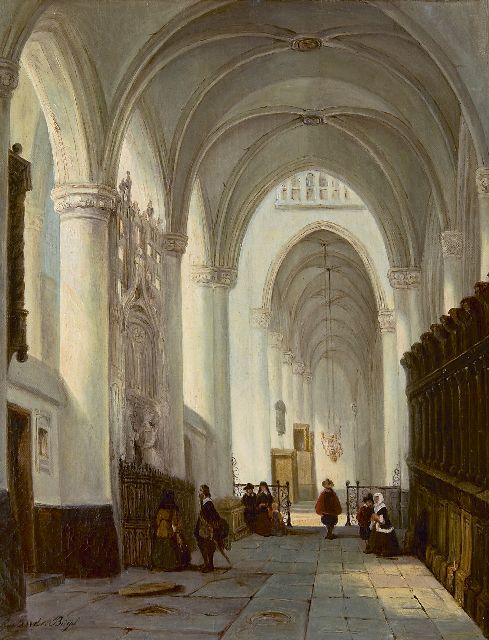 Geertruida Maria Buys | Interieur van de Grote Kerk in Breda, met het grafmonument van Engelbert I van Nassau, olieverf op doek, 40,9 x 32,9 cm, gesigneerd l.o.