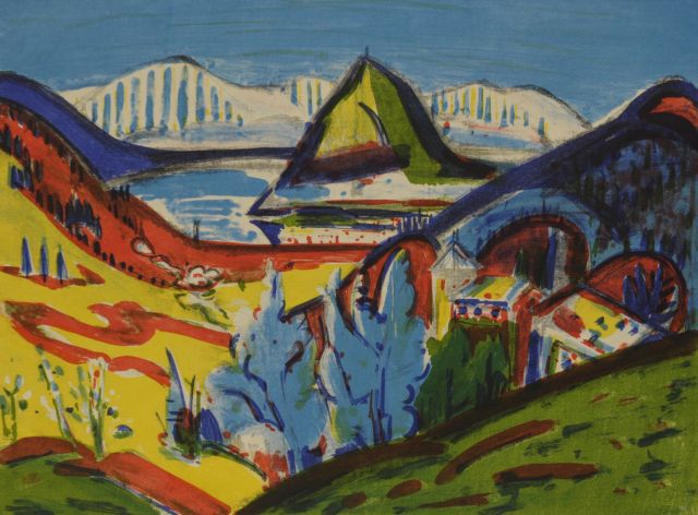 Jan Wiegers | Lugano, kleurenlitho, 31,2 x 41,3 cm, gesigneerd r.o. (in potlood) en gedateerd '59 (in potlood)