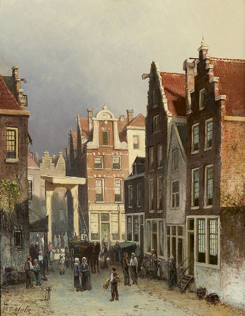 Johannes Frederik Hulk | Hollands straatje met ophaalbrug, olieverf op paneel, 45,9 x 35,7 cm, gesigneerd l.o.