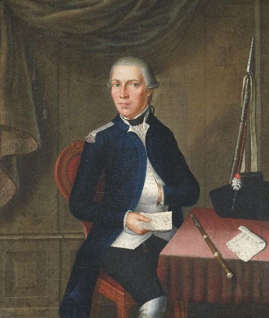 Isaac Lodewijk la Fargue van Nieuwland | Amsterdamse patriot met 'de Post van den Neder-Rhijn' in de hand, olieverf op doek, 48,1 x 41,3 cm, gedateerd 1788