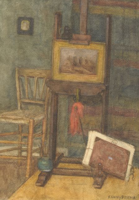 Fanny Psicha | Atelierhoekje, aquarel op papier, 35,4 x 25,0 cm, gesigneerd r.o. met pseudoniem 'Fanny Psicha'