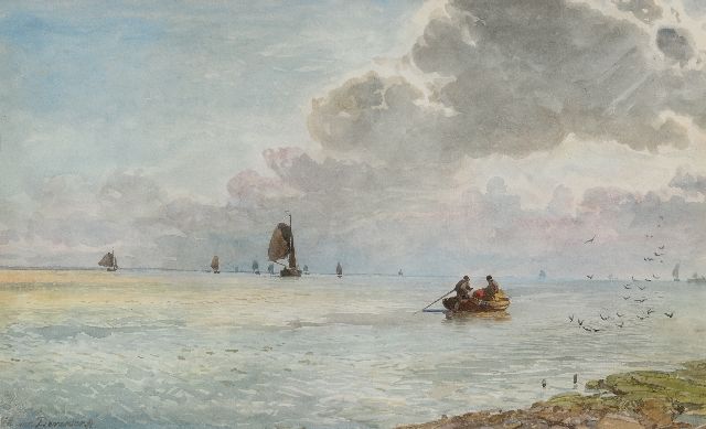 Willem van Deventer | Schepen op kalme zee, aquarel op papier, 35,6 x 58,5 cm, gesigneerd l.o.